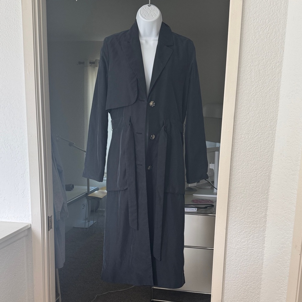 Monki Long Black Trench Coat XXS preowned